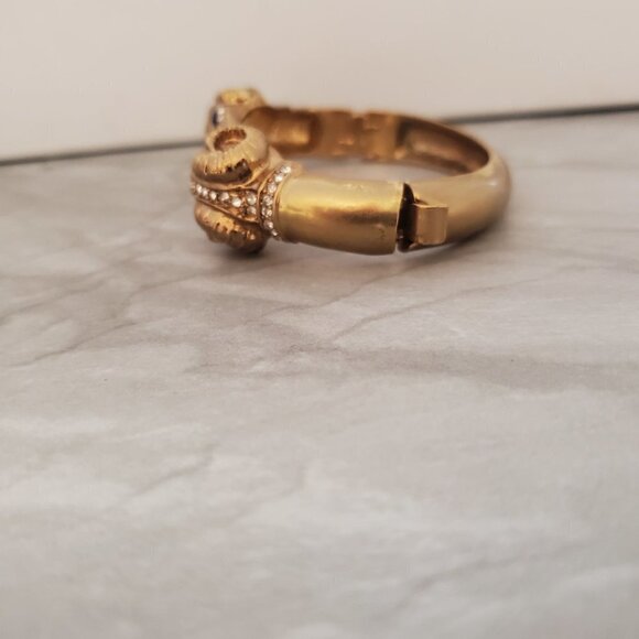 🐏 J.Crew Gold Blue Rhinestones Crystal Pave Ran Hinged Statement Bracelet 🐏 - Picture 2 of 9